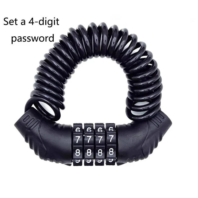 Sicherheitskabelschloss für Helme mit 1,5 m Stahlkabel und wieder einstellbarem Code
