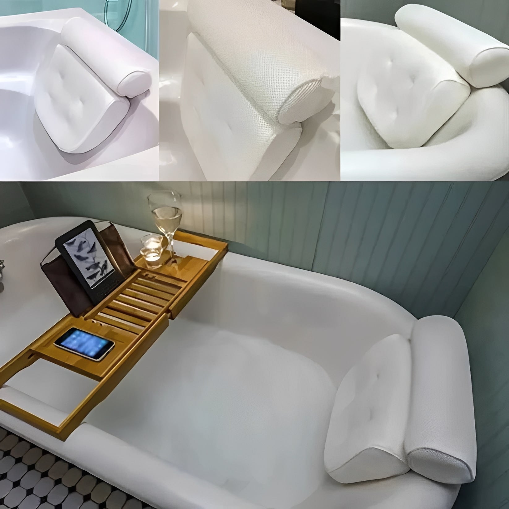 Ergonomic Bath Pillow with Suction Cup for Neck and Back Pain Relief