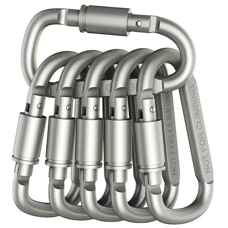 Set aus 6 Aluminium D-förmigen Karabinerhaken mit Schraubsicherung