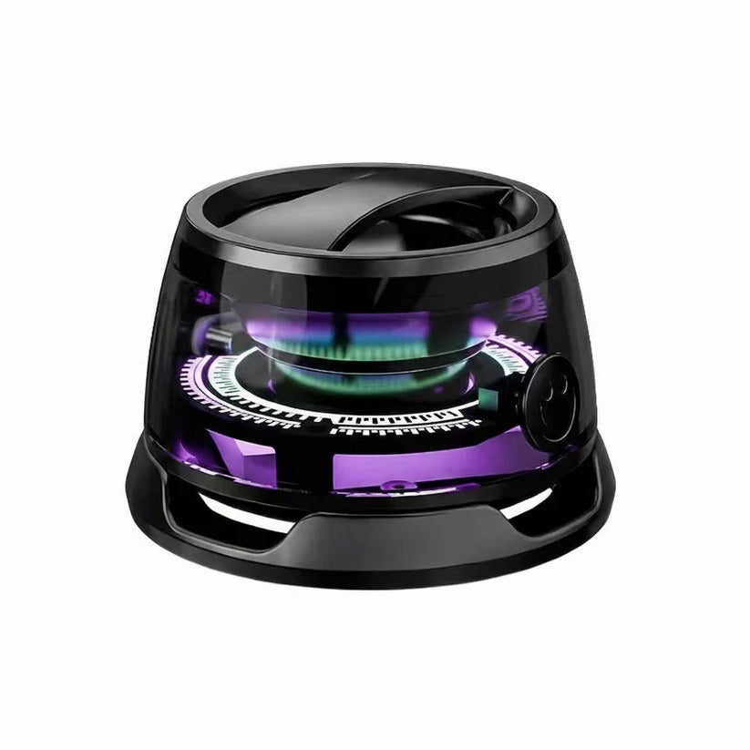 Compact Bluetooth speaker with magnetic base and RGB lighting