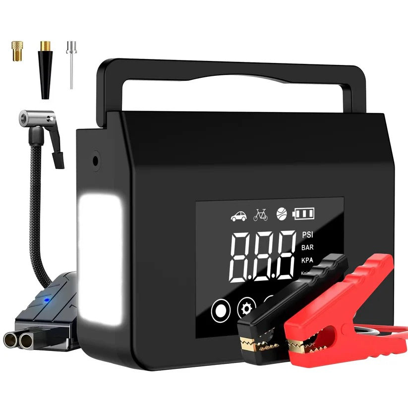 Portable Car Jump Starter with Integrated Air Compressor and Digital Display
