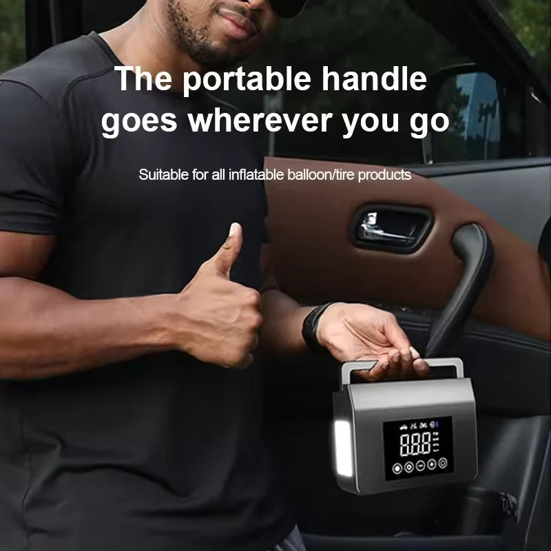 Portable Car Jump Starter with Integrated Air Compressor and Digital Display