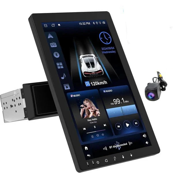 10.1 Inch Car Stereo with Rotatable Screen, Bluetooth and Rear View Camera