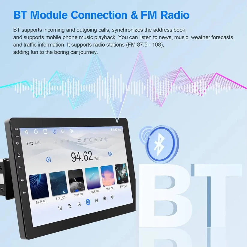 10.1 Inch Car Stereo with Rotatable Screen, Bluetooth and Rear View Camera