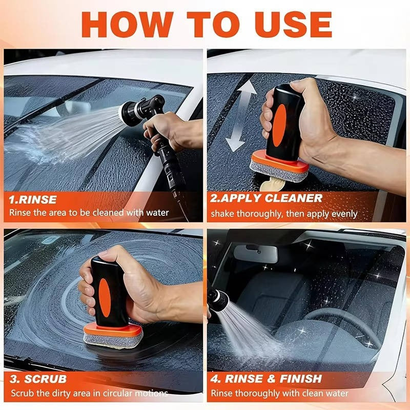 Effektiver Autoglasreiniger mit integriertem Bürstenkopf