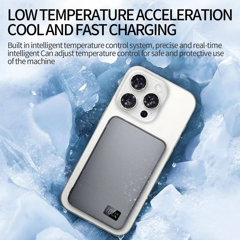 Portable Magnetic Aluminum Power Bank with Fast Wireless Charging for iPhones
