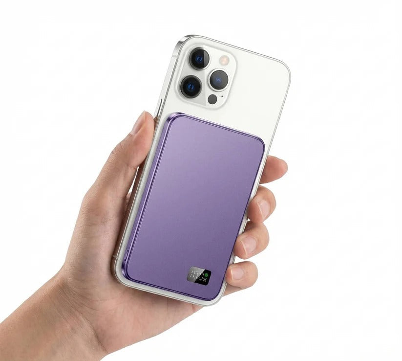 Portable Magnetic Aluminum Power Bank with Fast Wireless Charging for iPhones