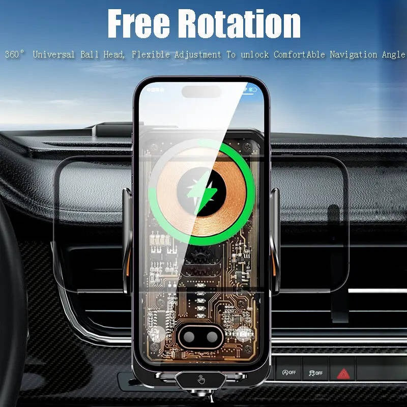 Wireless Car Phone Mount with Automatic Clamping and 66W Fast Charging