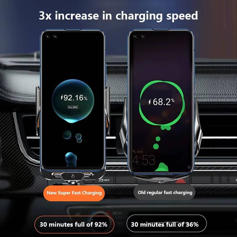 Wireless Car Phone Mount with Automatic Clamping and 66W Fast Charging