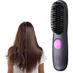 Cordless Hair Straightening Brush with LED Display and Three Temperature Settings