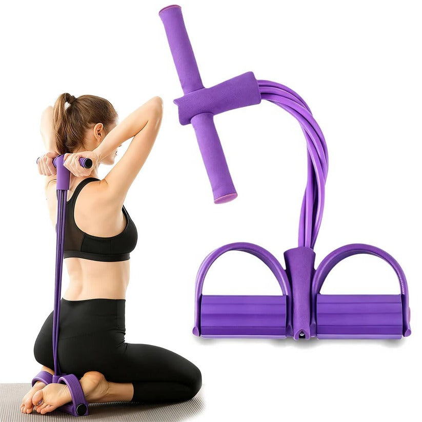 Resistance band with foot pedals and detachable handles for home workouts