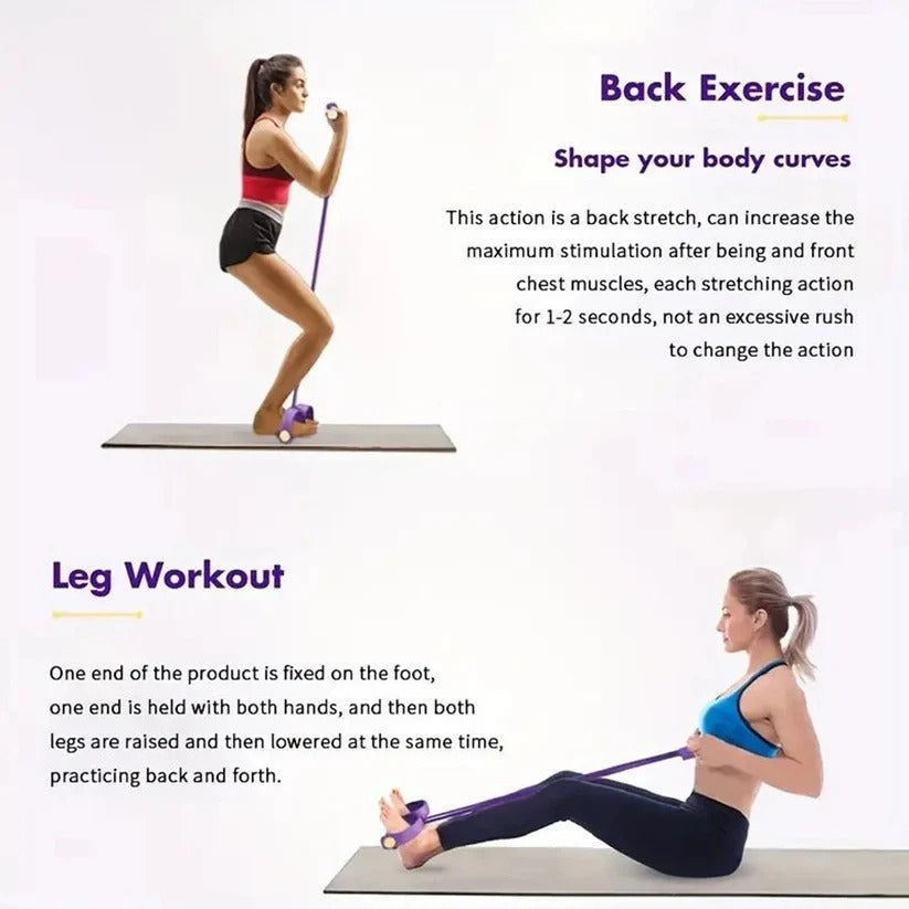 Resistance band with foot pedals and detachable handles for home workouts