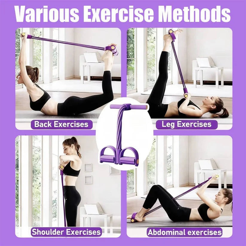 Resistance band with foot pedals and detachable handles for home workouts