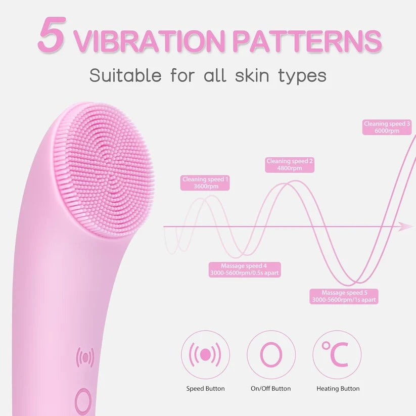 Wiederaufladbare Silikon-Gesichtsreinigungsbürste mit Heizmassage und Vibrationspeeling