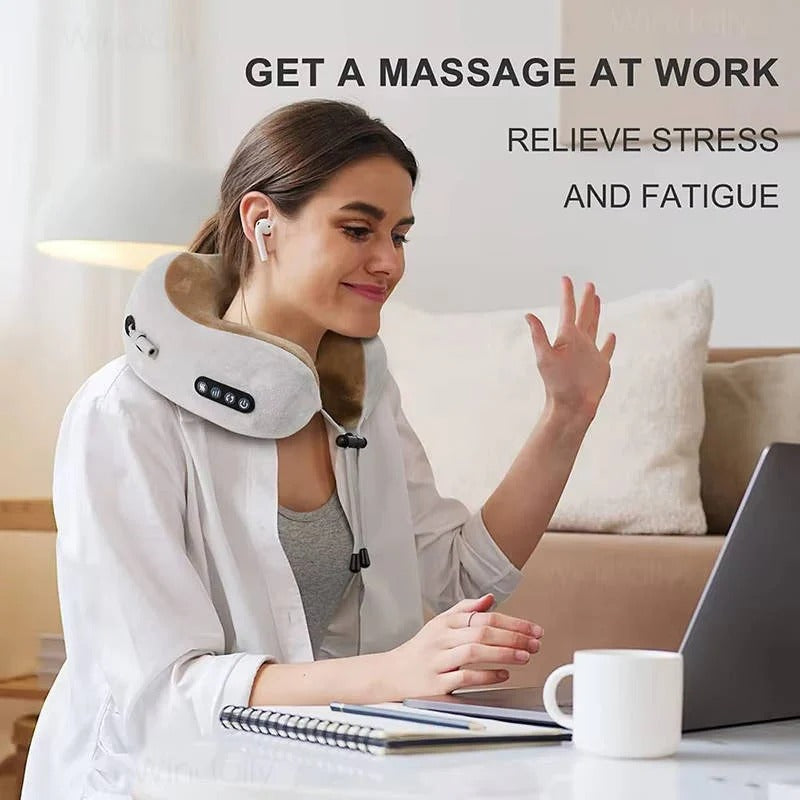 Travel Neck Pillow with Integrated Massager for Relaxation