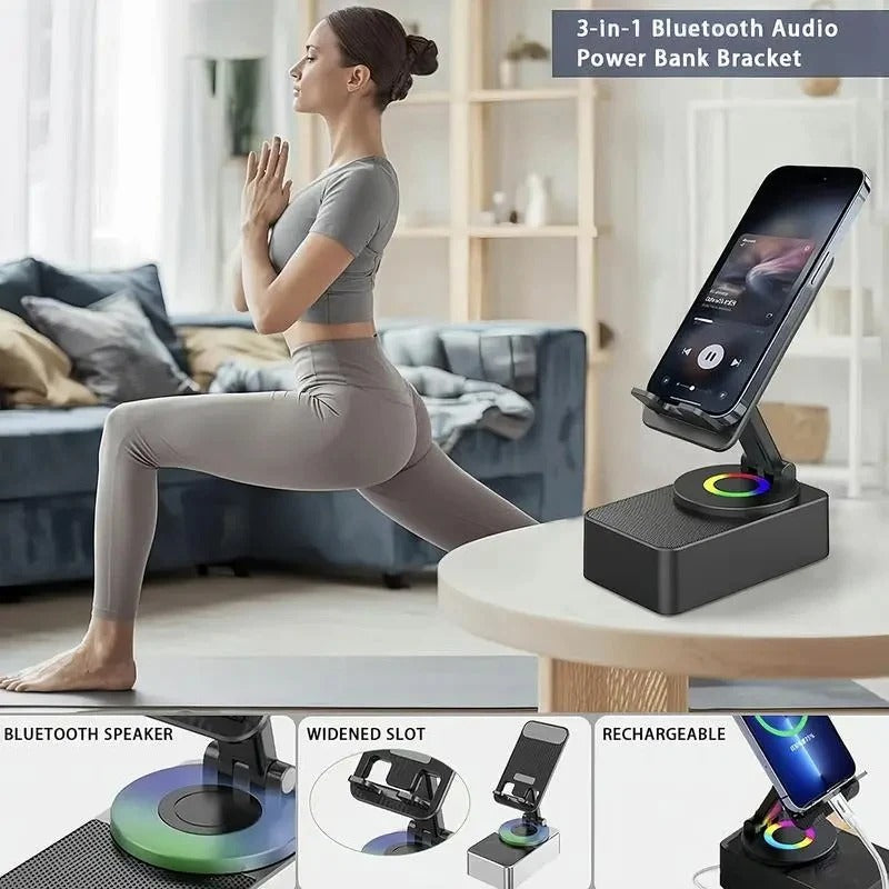 All-in-One Bluetooth Lautsprecher mit Handyhalterung und LED-Beleuchtung