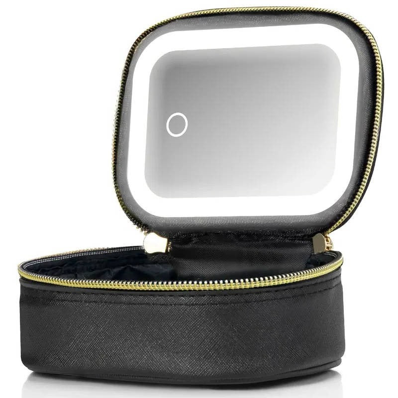 Tragbare Kosmetiktasche mit Abnehmbaren LED-Spiegel und Organizer