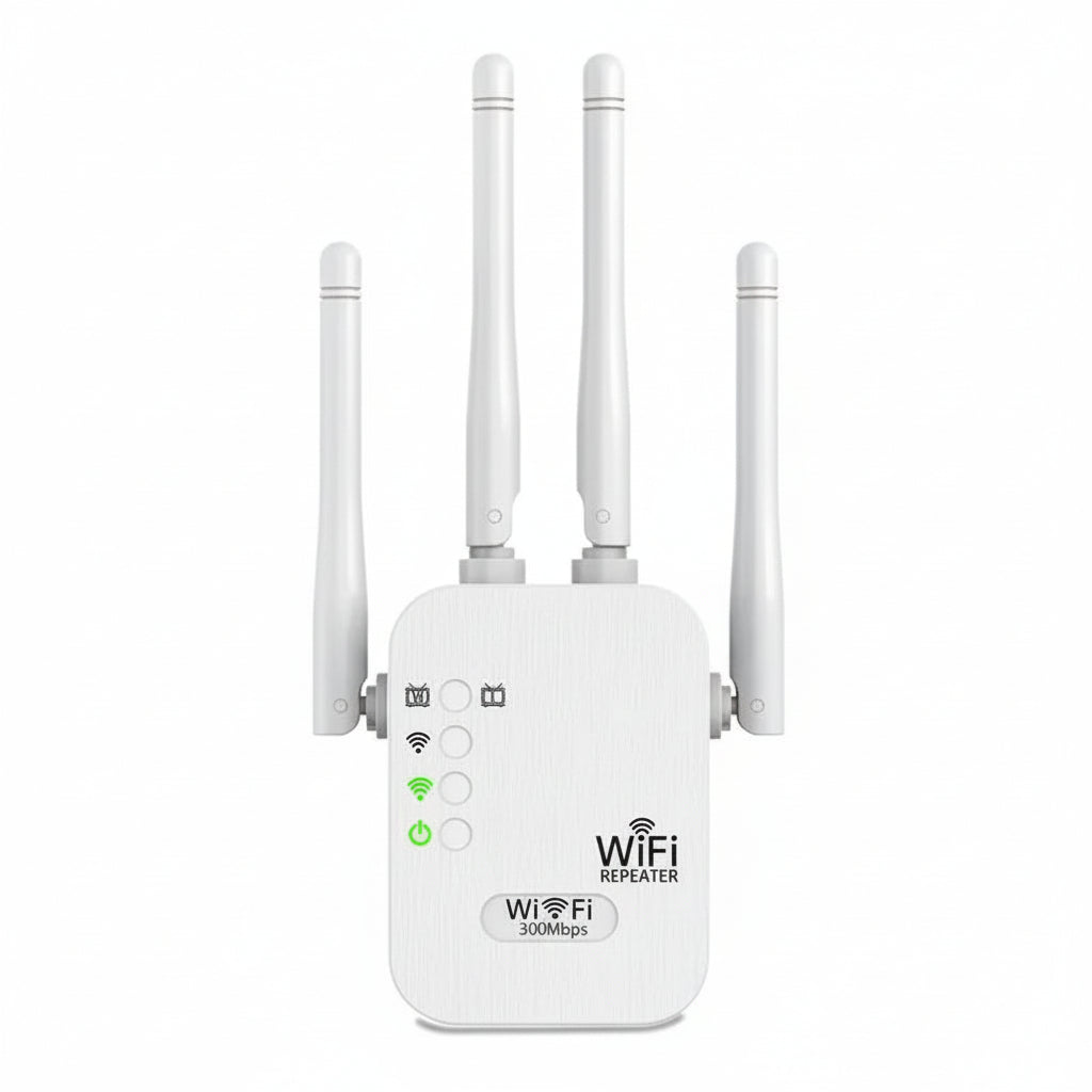 Dual-band Wi-Fi booster with 4 antennas and Ethernet port for optimized whole-home coverage