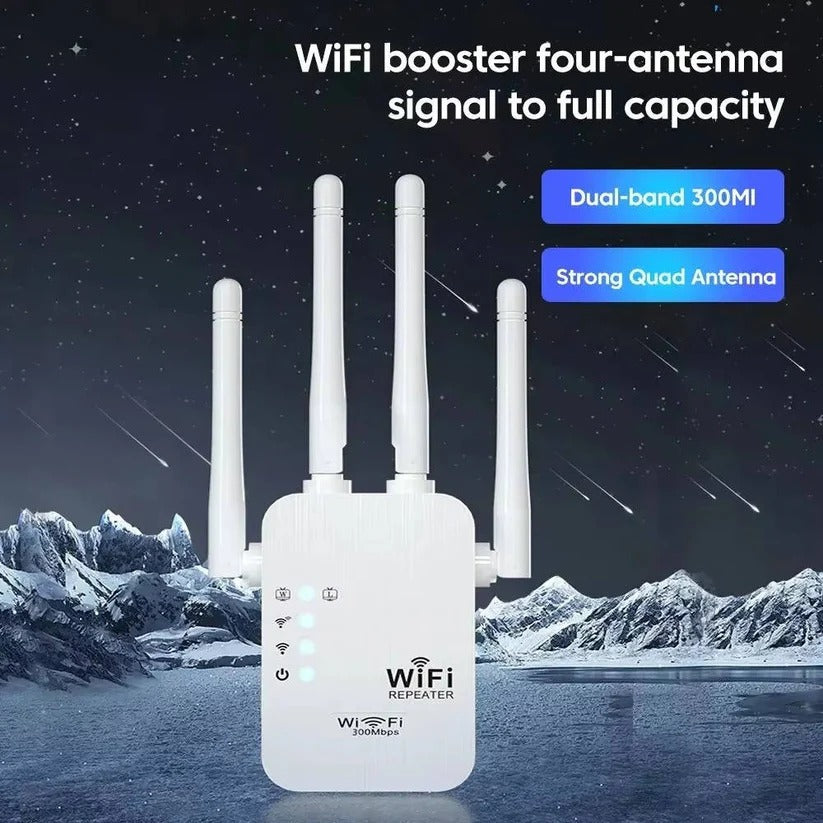 Dual-band Wi-Fi booster with 4 antennas and Ethernet port for optimized whole-home coverage