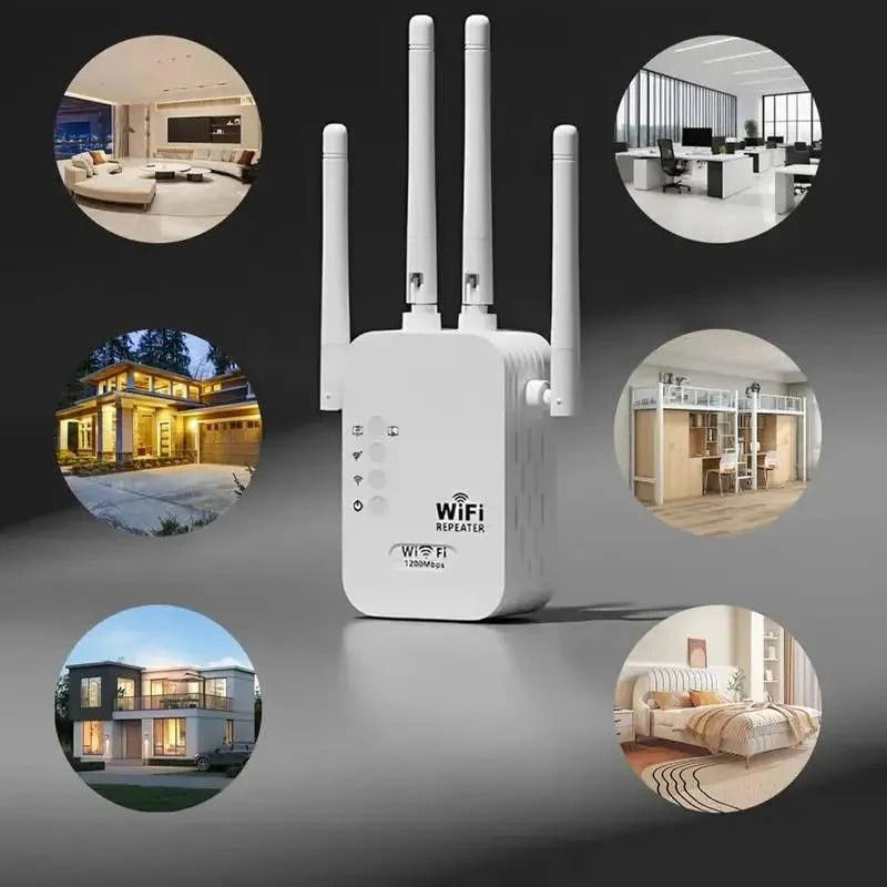 Dual-band Wi-Fi booster with 4 antennas and Ethernet port for optimized whole-home coverage