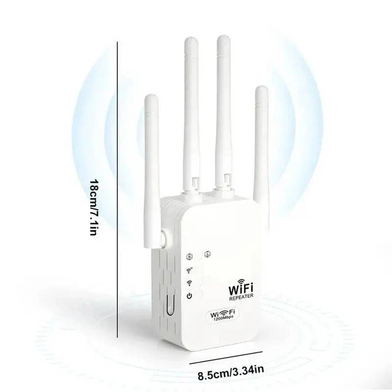 Dual-band Wi-Fi booster with 4 antennas and Ethernet port for optimized whole-home coverage