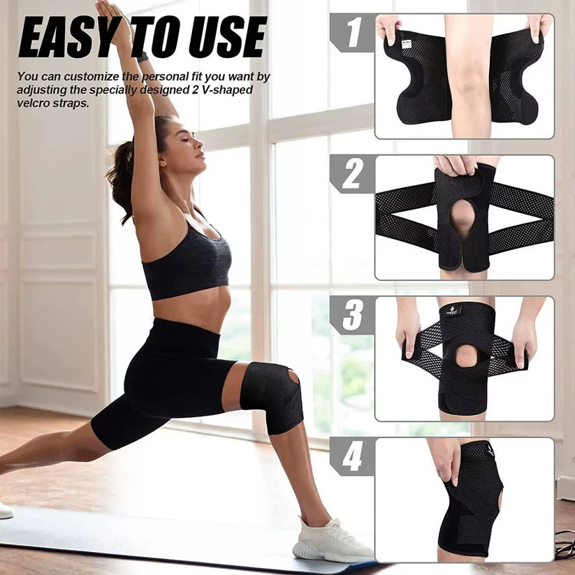 Adjustable Knee Brace with Side Stabilizers and Breathable Support