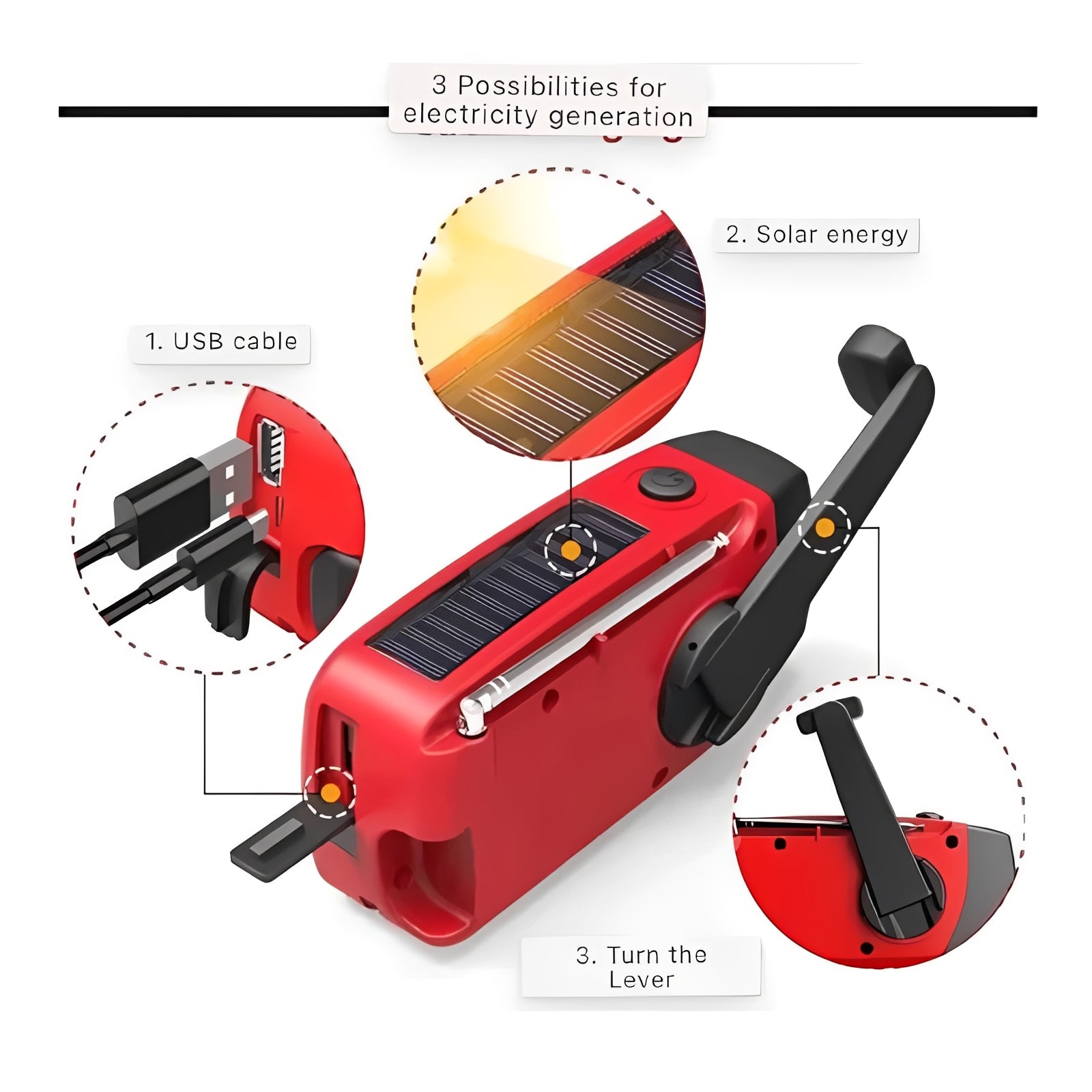 Notfallradio mit Kurbel, LED-Taschenlampe und Powerbank-Funktion