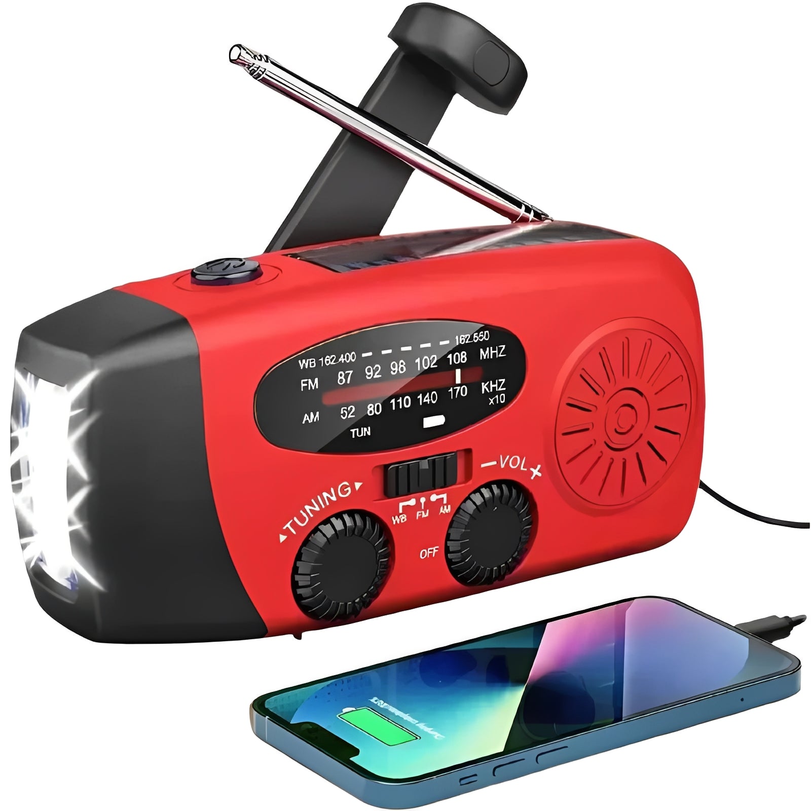 Notfallradio mit Kurbel, LED-Taschenlampe und Powerbank-Funktion