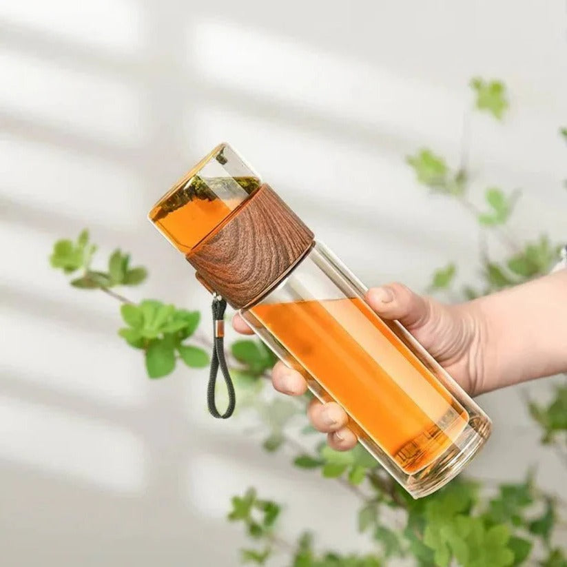 Portable Glass Carafe with Tea Infuser and Insulated Sleeve
