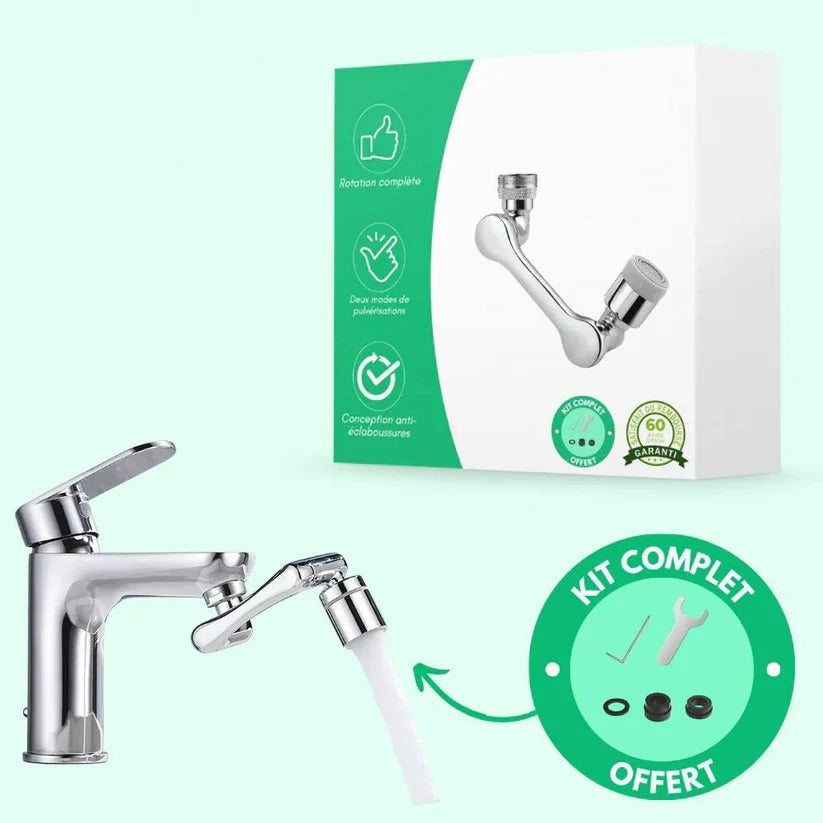Wendbarer Wasserhahnaufsatz mit integriertem Wasserfilter und Spritzschutz
