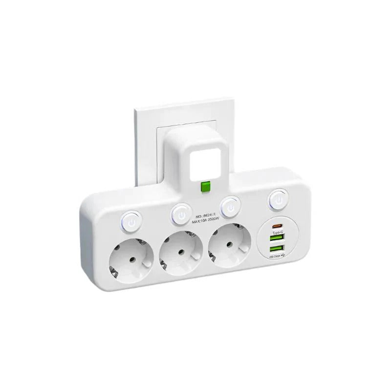 Intelligente Steckdosenleiste mit USB und USB-C für schnelles Laden