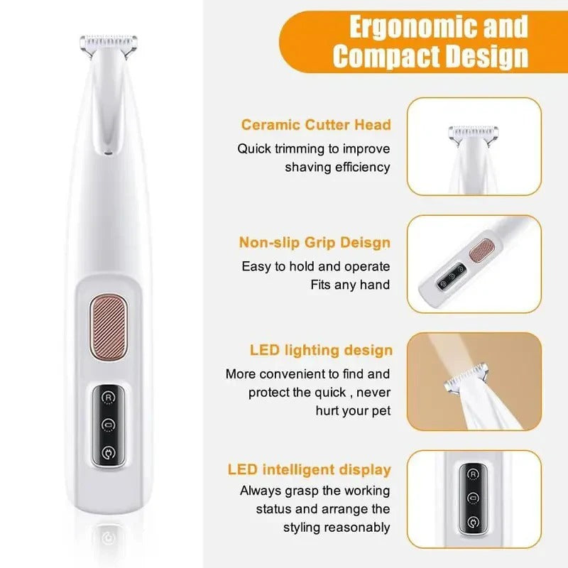 Kabelloser Haustierpflege-Trimmer mit LED-Licht und Keramikklinge