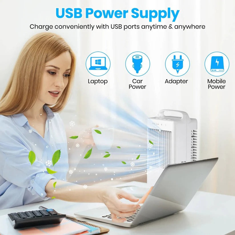 Compact USB table fan with soft light and timer function