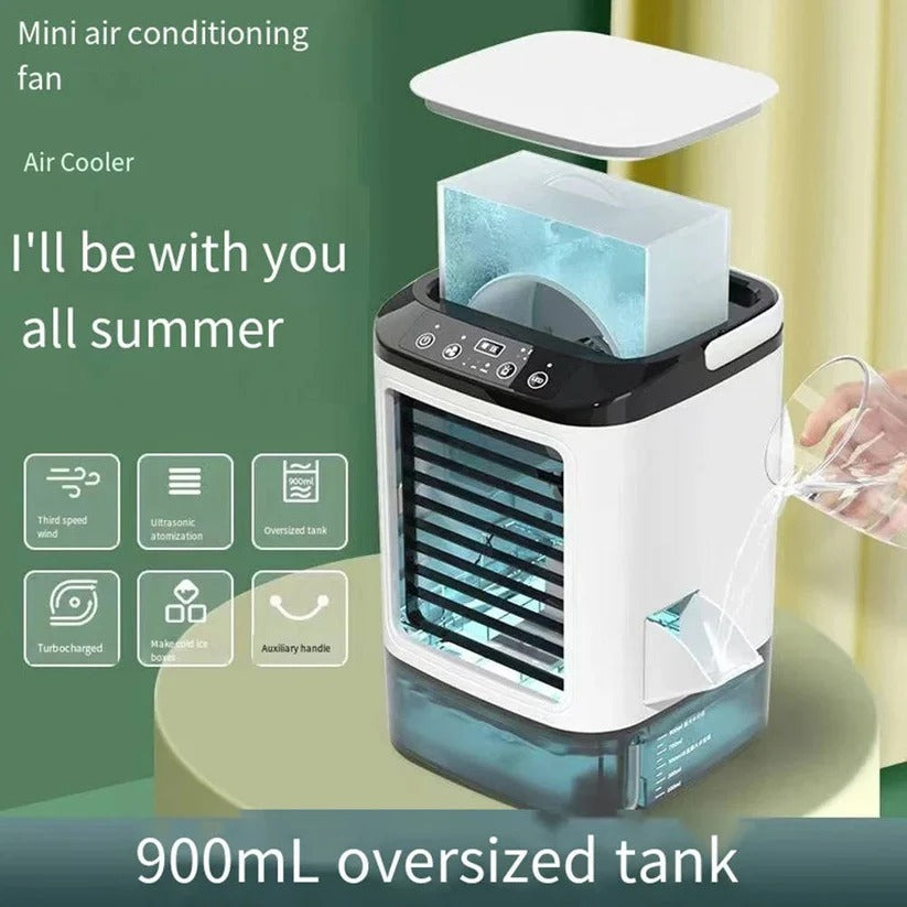 Compact air cooler with 900 ml water tank and 3 speed levels