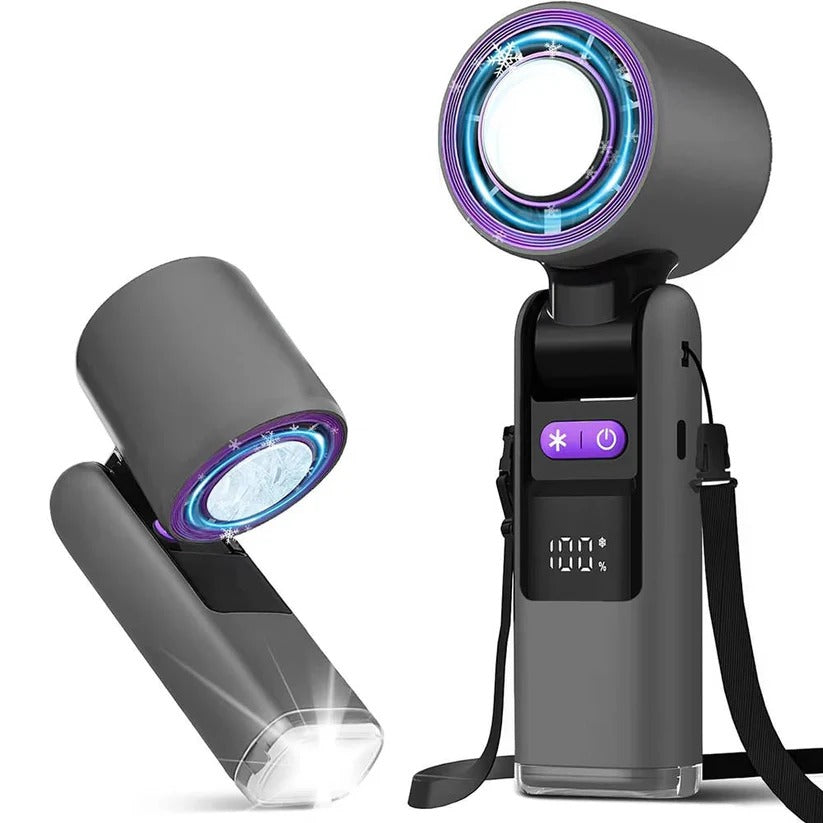 3-in-1 Tragbarer Ventilator mit Taschenlampe und LED-Anzeige