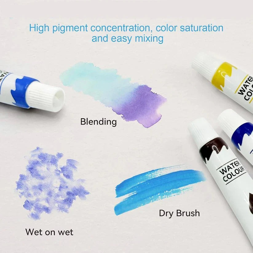 Kompaktes Aquarellset für Reisen mit Palette, Pinsel und Skizzenbuch