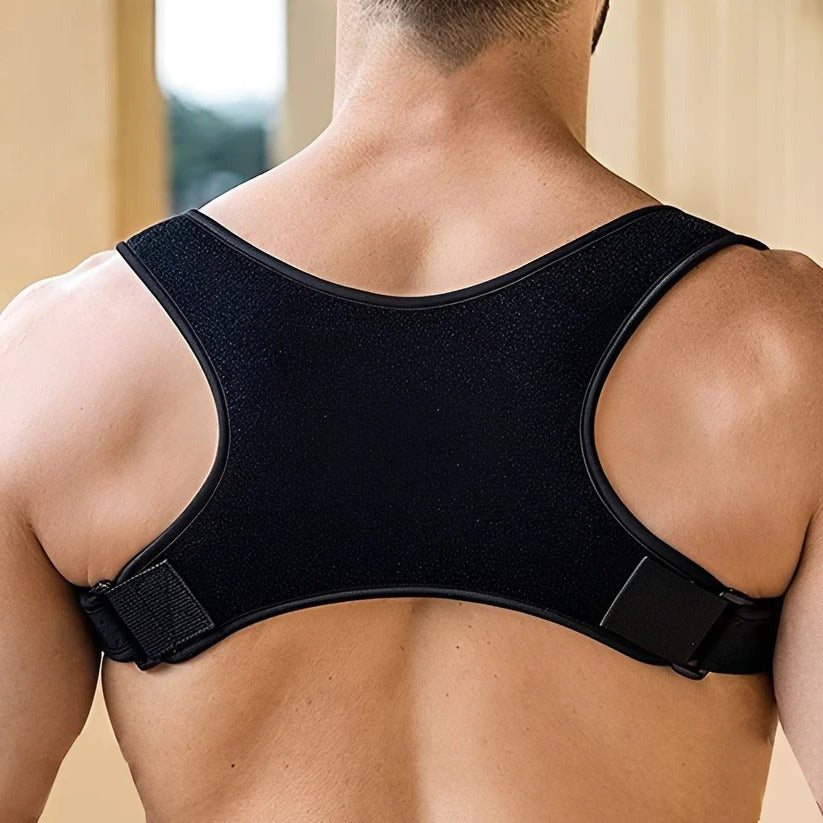 Adjustable back support with shoulder straps for better posture