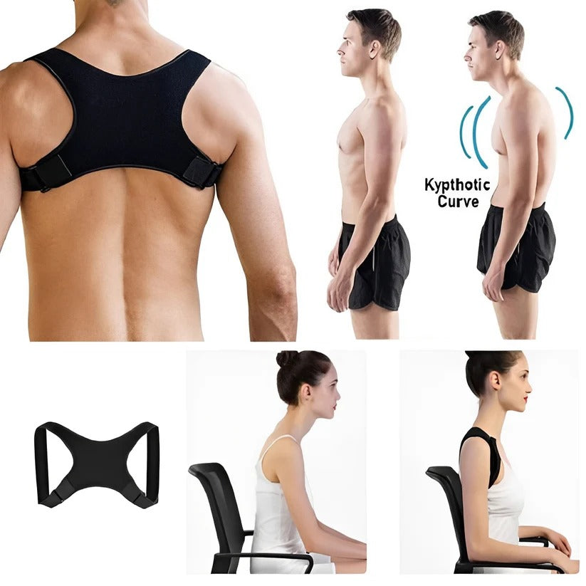 Adjustable back support with shoulder straps for better posture