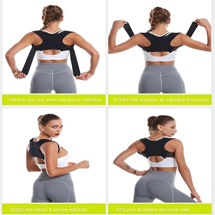 Adjustable back support with shoulder straps for better posture