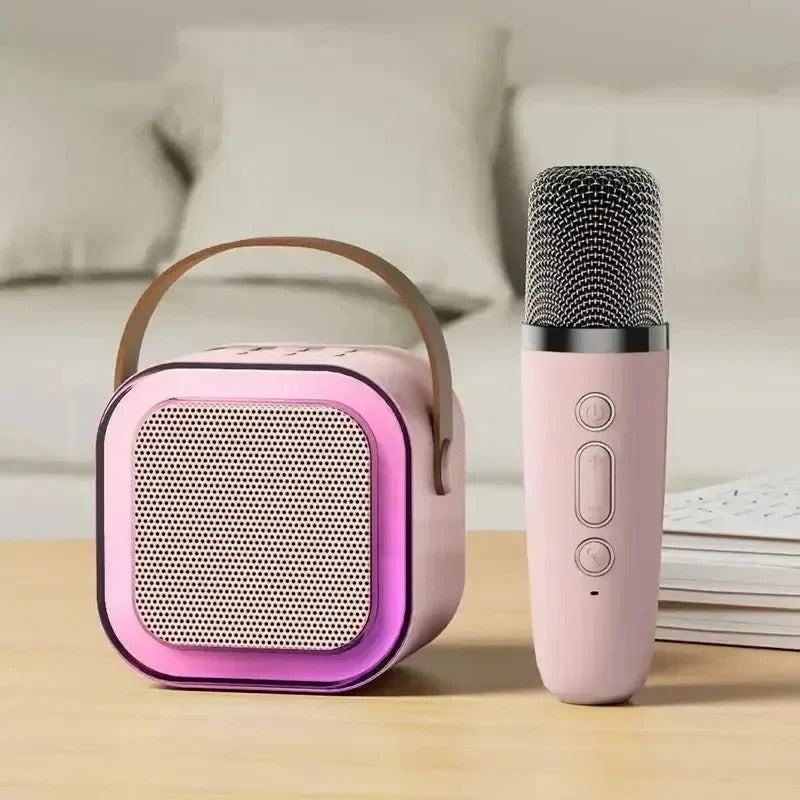 Portable karaoke system with Bluetooth and two microphones