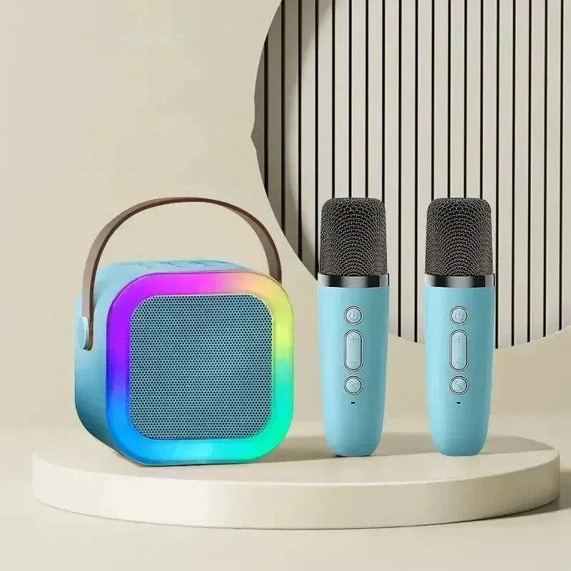 Portable karaoke system with Bluetooth and two microphones