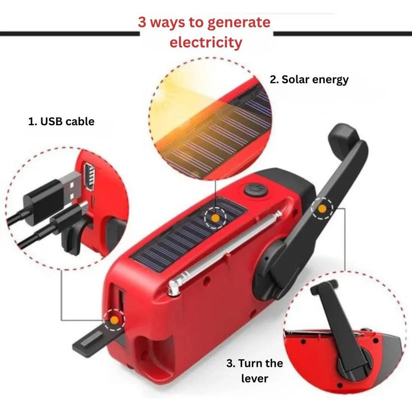 Sonnenbetriebenes Notfallradio mit Handkurbel und Powerbank