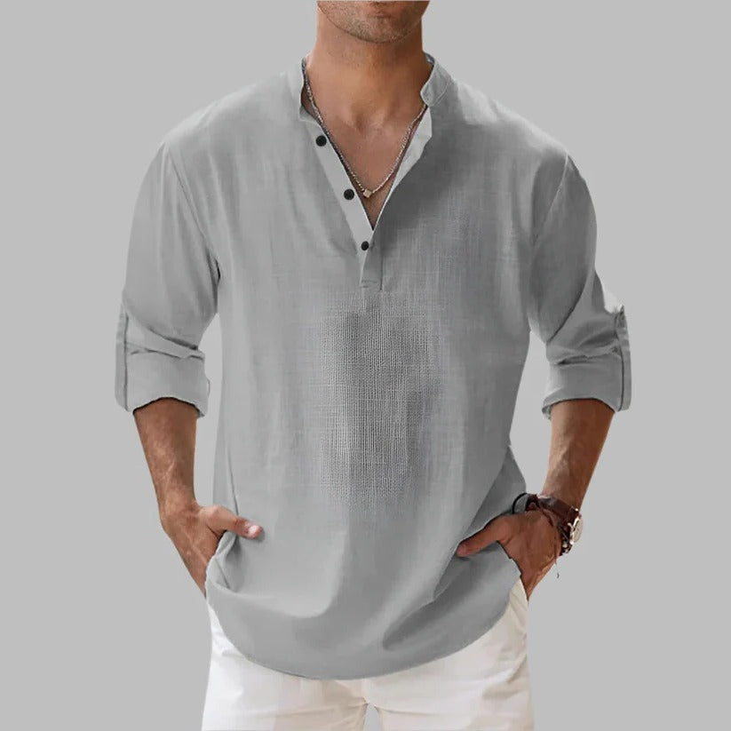 Men's Linen Short-Sleeve Button-Up Shirt