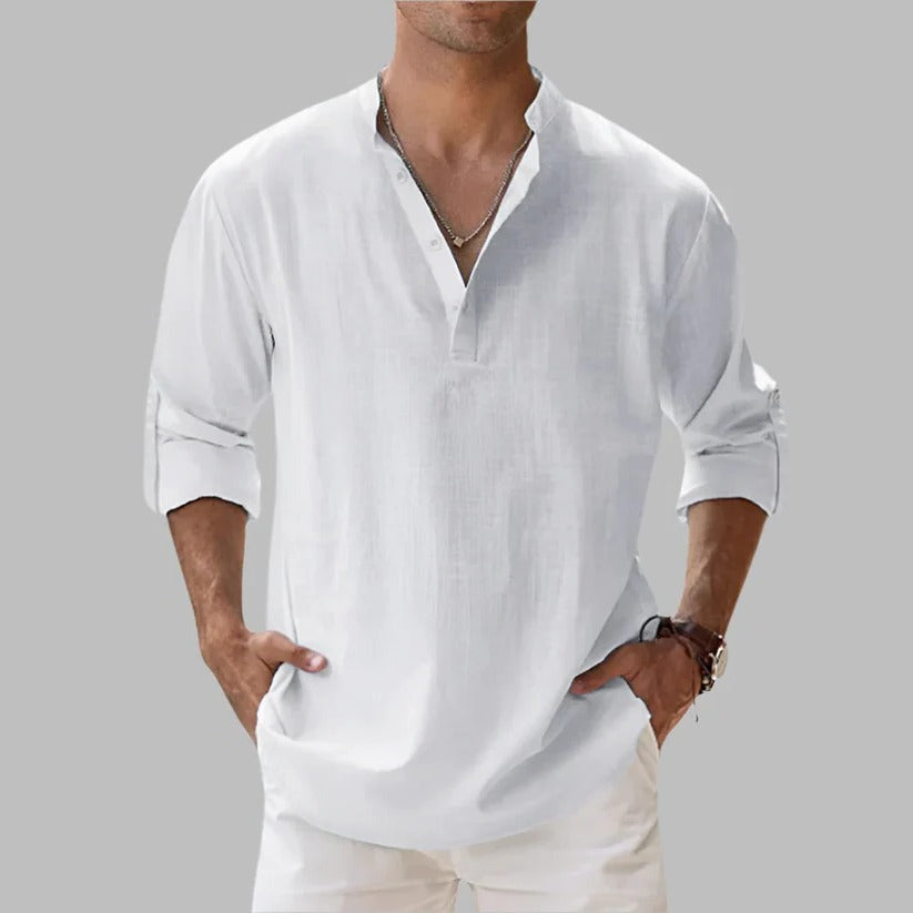 Men's Linen Short-Sleeve Button-Up Shirt
