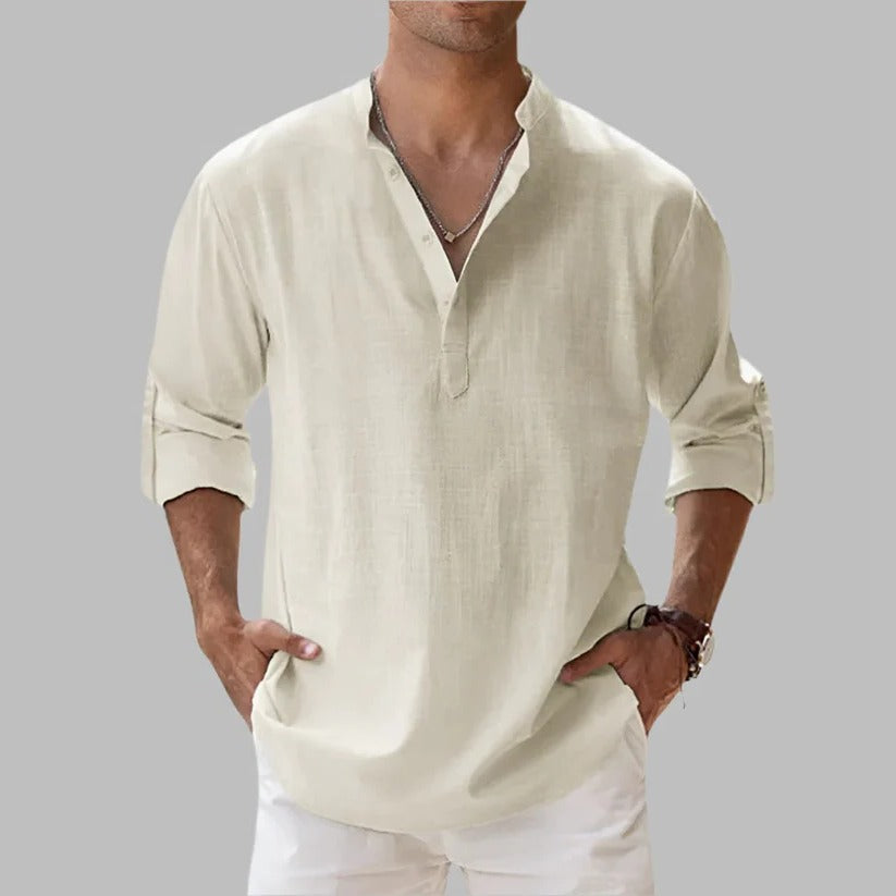 Men's Linen Short-Sleeve Button-Up Shirt