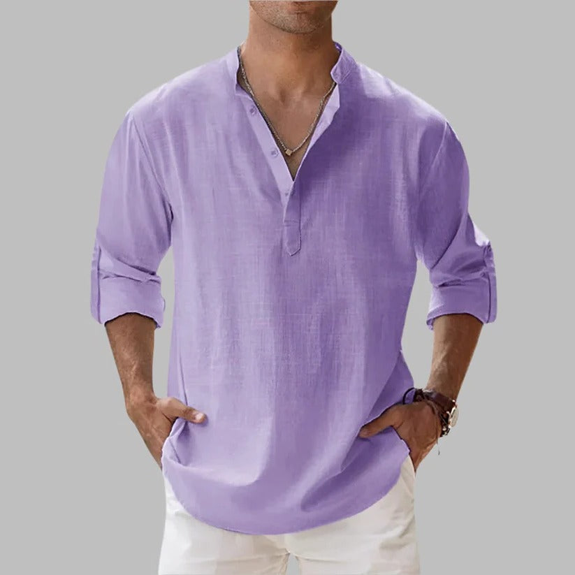 Men's Linen Short-Sleeve Button-Up Shirt