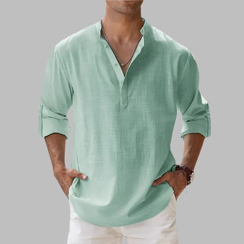 Men's Linen Short-Sleeve Button-Up Shirt