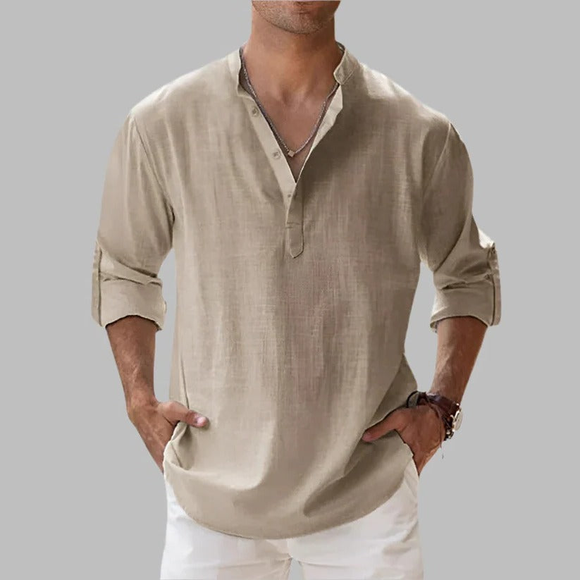 Men's Linen Short-Sleeve Button-Up Shirt