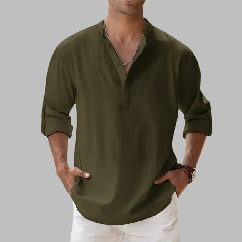 Men's Linen Short-Sleeve Button-Up Shirt