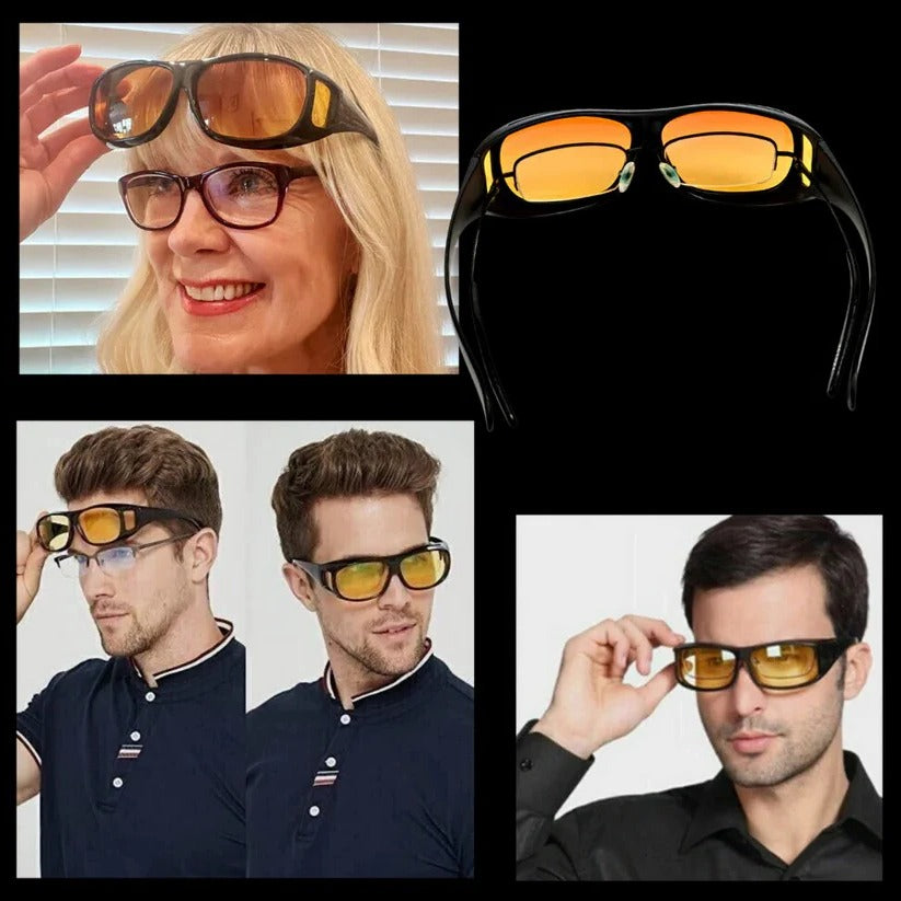 Überbrückungsbrille für Nachtfahrten mit polarisierenden Gläsern und seitlichem Sichtfeld